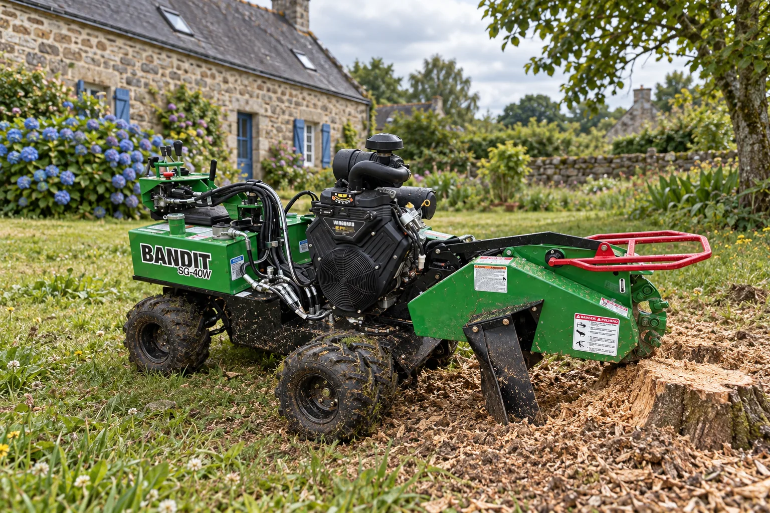 Rognage de souche dans un jardin, service proposé à Lorient