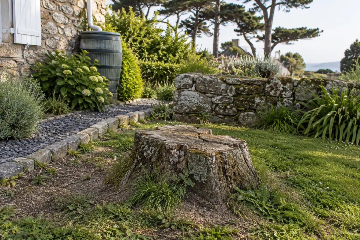 Souche de cerisier et pommier à enlever dans un jardin
